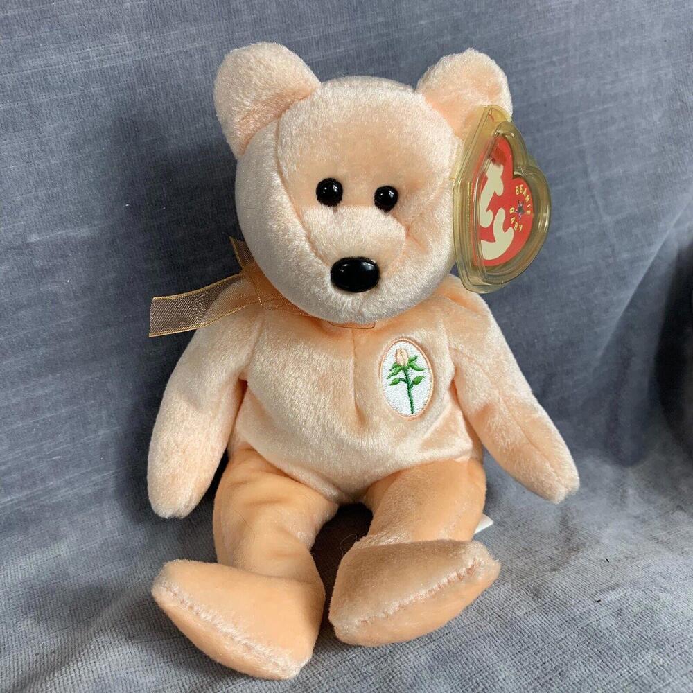 Ty Beanie Babies Dearest The Peach Bear EUC With Tags & Protector May 8 2000
